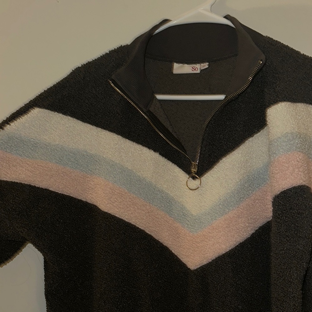 SO Black and White V-Neck Sweater with Chevron Pattern
